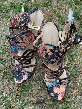 J.Renee Multicolor Embellished Butterfly-Strap Heels